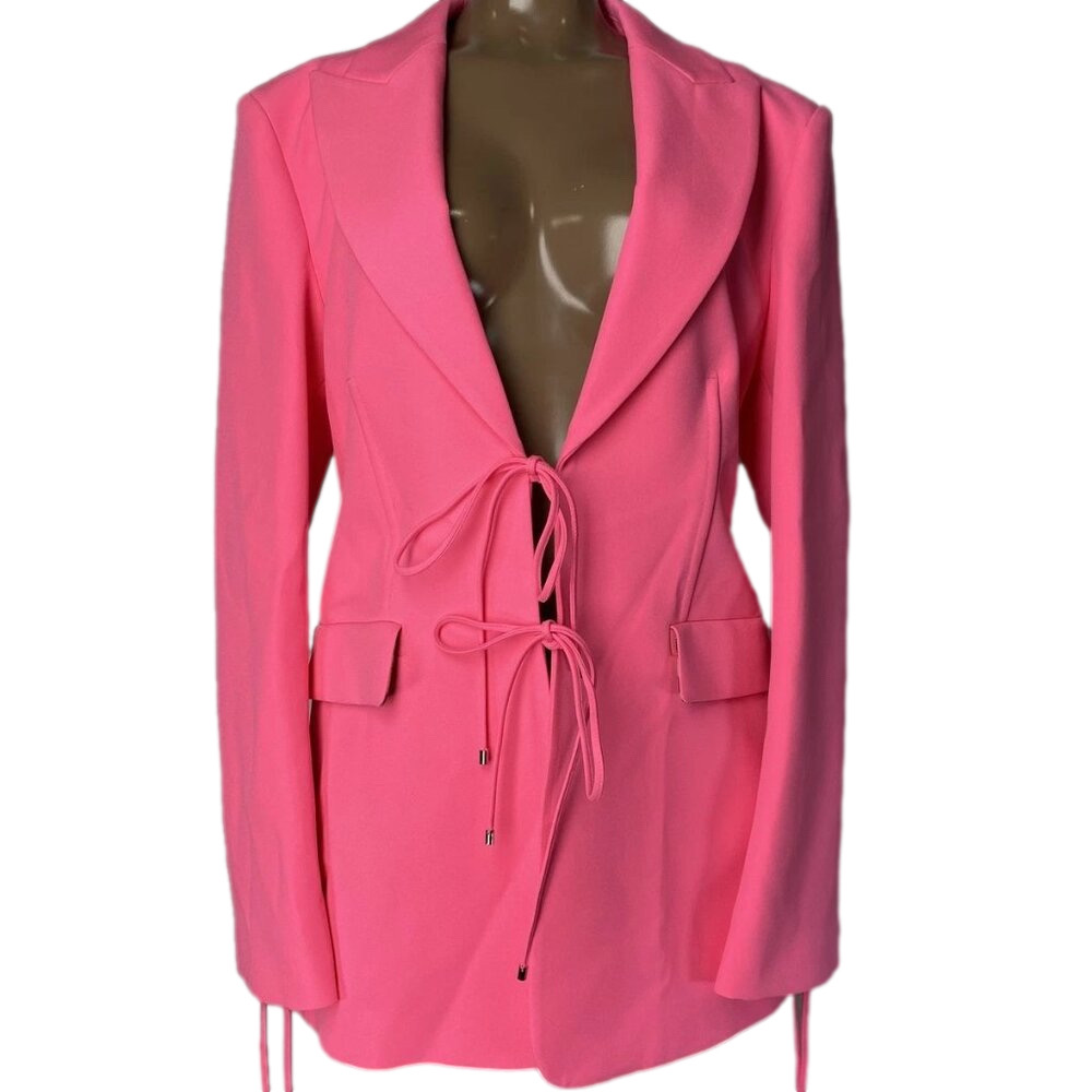 NEW BLUMARINE Women’s Hot Pink Blazer –Size 8 | Tie Closure, Animal Print Lining